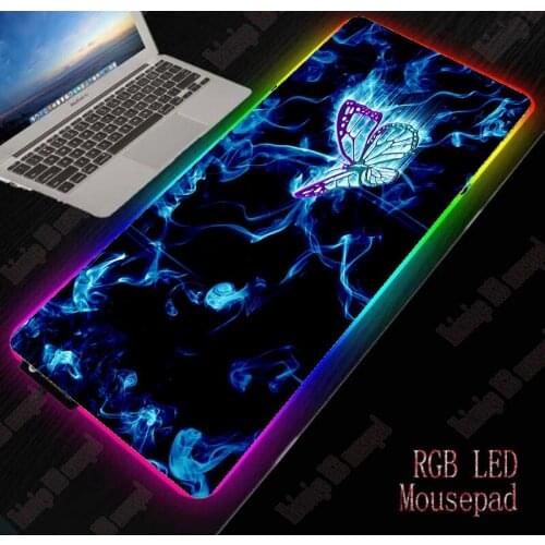 40*90cm Blue Butterfly Large RGB Non-slip Colorful Rubber Mouse Pad Gaming Accessories Laptop PC Mousepad XXL Keyboard Desk Mat