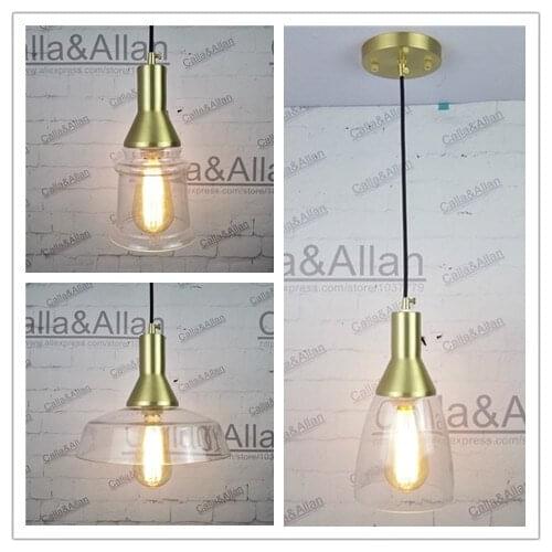 E27 brass material socket+clear glass shade+fabric twisted wire cord+brass material ceiling plate 100% brass copper pendant lamp