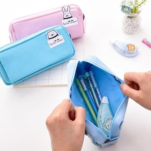 Fabric Pencil Bag Zip Pen Pouch 3 Pockets Pencil Case Students Stationery Storage Bag School Supplies Office Business Trip gifts
