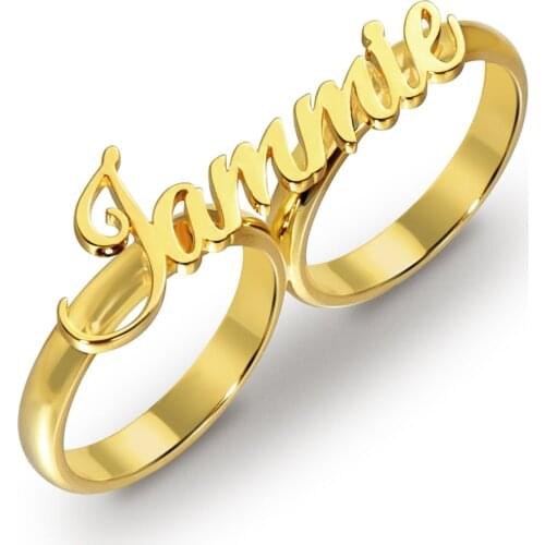 Hot Sell Gold Plated Two Finger Personalized Custom Name Ring For Women Gift