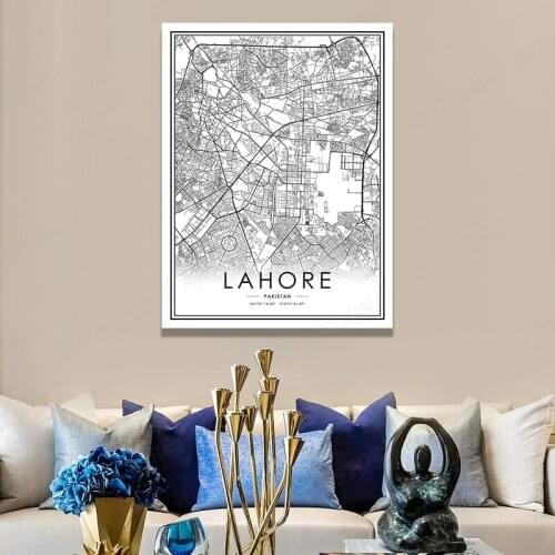 Black Line Canvas Painting LAHORE City Map Wall Art Poster Print Nordic Modern Decoration Home Pictures For Living Room Decor