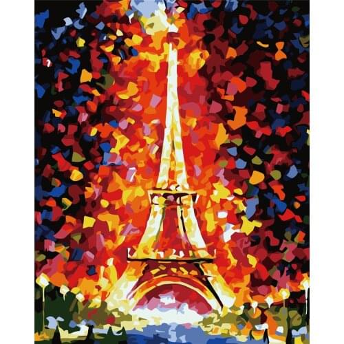 Eiffel Tower Diy Painting By Numbers With Frame Coloring Picture By Number Abstract Impression Art Pictures With Colors