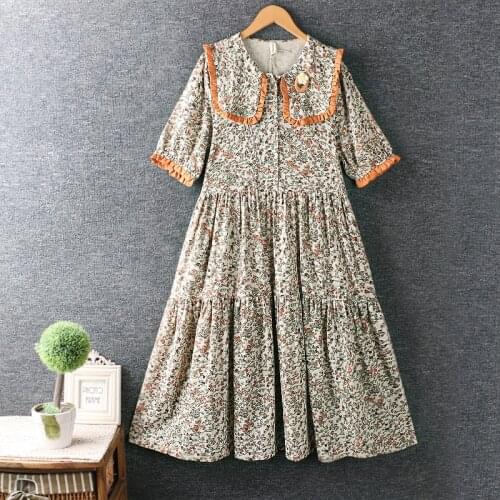 Sweet Japan style summer dress 2021 women floral dress casual double pockets midi dress