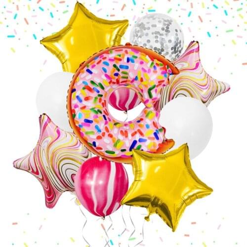 Cartoon Donut Aluminum Film Balloon Set Party Decoration Birthday Five-pointed Star Aluminum Foil Balloon Party Decoration