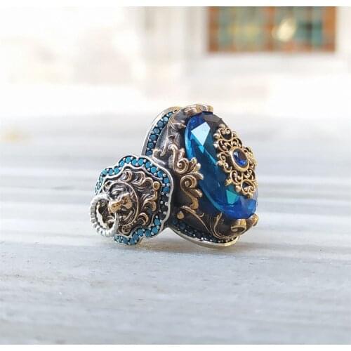 Aqua Blue Stone New Design Sterling Silver Men 'S Ring