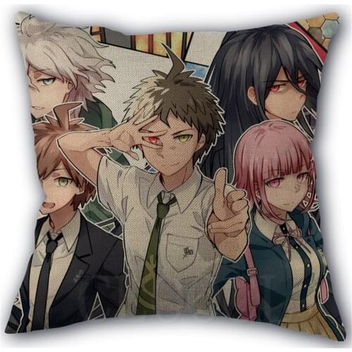Danganronpa Anime Boy Girls Soft Plush Pillowcase Polyester Fabric Zipper Pillowcase Wedding Decorative Pillow Cover