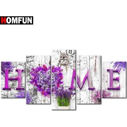 HOMFUN 5pcs Full Square/Round Drill 5D DIY Diamond Painting "Home sweet home" Multi-picture Combination Embroidery 5D Decor