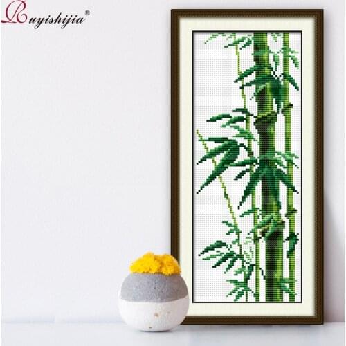 RUYISHIJIA Embroidery Kits,bamboo Decorations Chinese cross stitch,Needlework DIY 11CT Printing Cross-Stitch Sets Embroidery