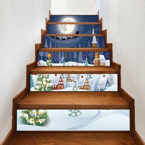 6pcs/13pcs Christmas Night Stairway Stickers Home Decor Living Room Stair Festival Decoration Removable Waterproof Mural Decals