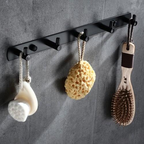 Stainless Steel Black Finish Bathroom Towel Hook Wall Hook Door Hanger Clothes Robe Hook Multi-function Kitchen Accessories