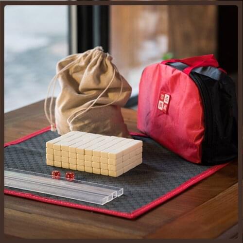 Mini Travel Chinese Mahjong Set 144 Foldable Ivory Resin Kids Retro Domino Table Game Sudoku Juego De Mesa Traditional Game