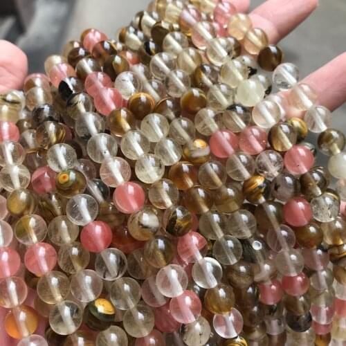 Natural Watermelon rind Quartz Stone Beads Round Loose 15" Strand 4 6 8 10 12MM Spacers Beads for Jewelry Making DIY Bracelets
