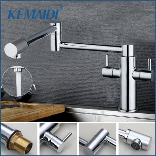 New Arrival Polished Chrome Kitchen Faucet with Two Spouts & Handheld Shower Kitchen Mixer Water Taps Mixer Tap Kitchen Faucet