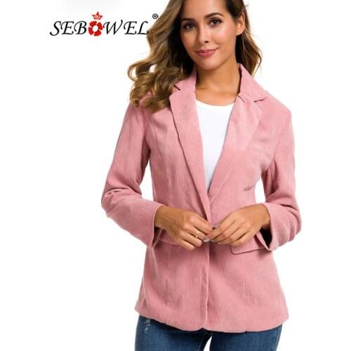 SEBOWEL Spring New Fashion Womens Corduroy Casual Blazer Suit Loose Ladies One Button Lined Jackets Suit Business Female Coats