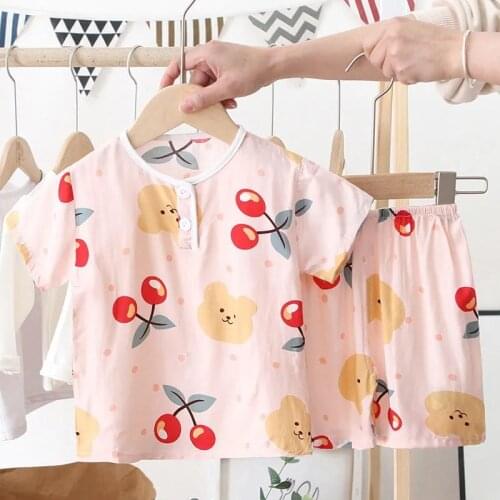 Sleepwear For Kids Childrens Cotton Silk Cartoon Short Sleeve Pajamas Set Summer Thin Boys' Girls' Teen Pajamas Suit 0-8Y