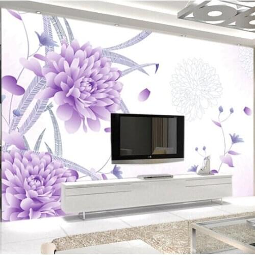 Wholesale 3d wall Mural TV background flower mural romantic purple flower photo murals wallcovering living room 3d murals