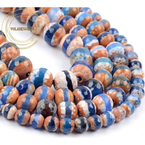 Wholesale Natural Blue Tibetan Dzi Agates Beads 6/8/10mm Round Faceted Loose Spacer Stone Beads For Jewelry Making Diy Bracelet