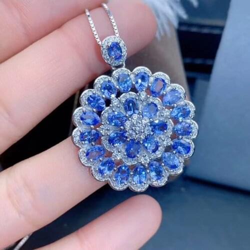Flower Round Natural and Real Tanzanite necklace pendant 925 sterling silver Fashion natuarl and Real