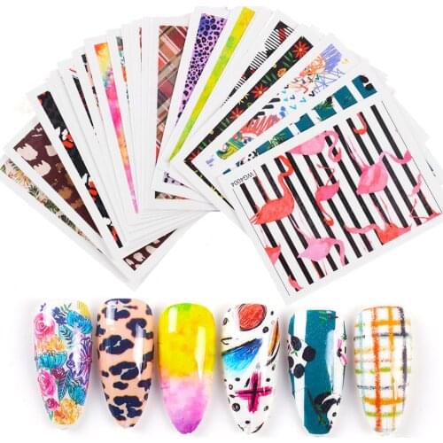 25pcs Sexy Leopard Nail Sticker Water Transfer Decals Panda Flamingo Flower Leaf Transfer Nail Sliders Nail Art DIY Decoration