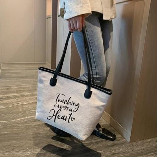 Teaching Is A Work of Heart Printed Gift for Teacher Book Bag Women Ladies School Bag Work Bag Canvas Tote Bag Shoulder