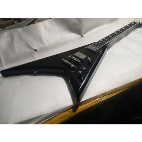 Free shipping custom 6 string guitar,irregular V shape guitar,black,basswood body ,fixed bridge HH pickups,chrome hardware