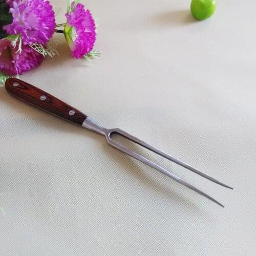 Portable Outdoor Barbecue Tool Wooden Handle Barbecue Fork Food Fork Meat Fork