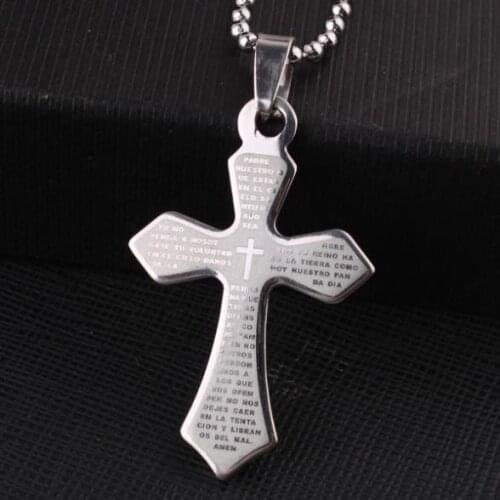 Silver color Small sword Holy Bible Cross pendant necklaces bead chain for women 316L Stainless Steel necklace