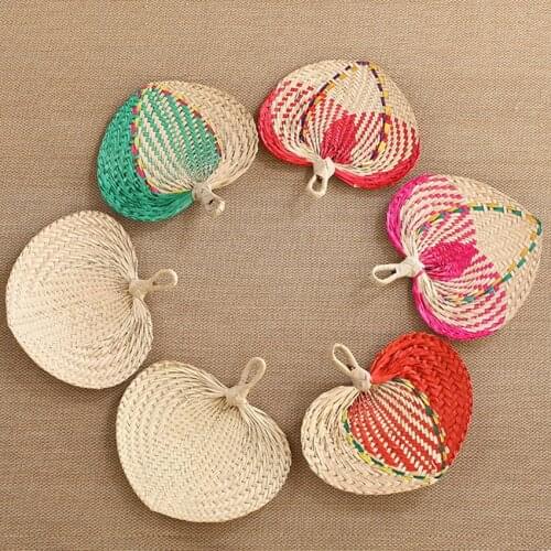 Handmade Fan Rattan Decoration, Colored Party Fan Wedding Women Gift, Bamboo Handheld Summer Fans with Hole for Hanging