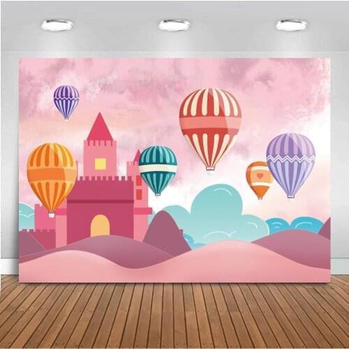 Hot Air Balloons Castles Girl Princess Backdrop Photographic Newborn Baby Shower Cake Table Decor Photo Backgrounds Birthday