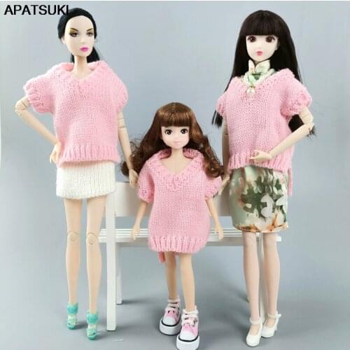 Pink Knitted Woven Warm Sweater For Barbie Doll Clothes Oversize Vest Outfits Tops For Blythe Dolls 1/6 BJD Accessories DIY Toy