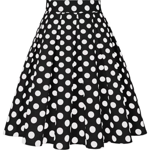 Women Polka Dots Black Pleated Midi Tunic Skirt 50s Female Korean Casual High Waist Jupe 2021 Summer Beach Holiday Party Skirts