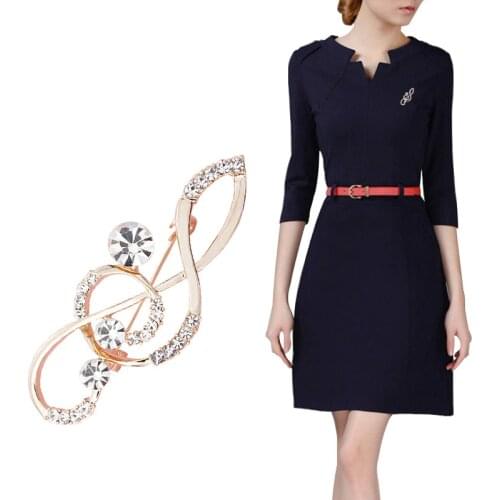 Free shipping Trendy Womens Gold Color Musical Note Charm Pink Austrian Crystal Brooch Pin Gift Jewelry Wholesale