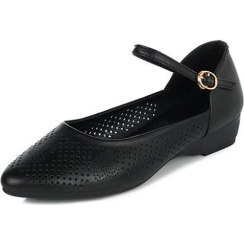 Hot Summer New Pointed Hollow Top Cowhide Leather Sandals Women Fashion Sandals Elegant Comfort Low-heel Sandals Large Size 42