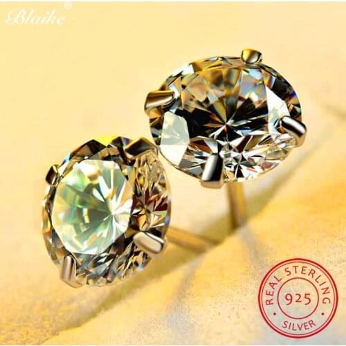Blaike Classic 5/6/7/8MM Round Stud Earrings For Women Real 925 Sterling Silver Wedding Earring Female White Zircon Ear Studs CZ