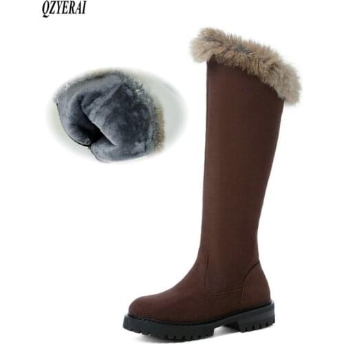 QZYERAI New winter style warm Knee high boots snow boots Women boots Real hair Non-slip snow boots warm Women shoes