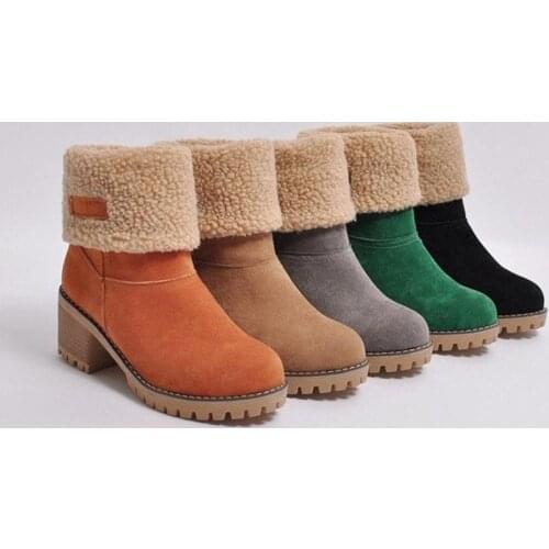 Women Winter Snow Boots Fur Warm Ankle Ladies Boots Slip On Flock Thick Heel Shoes Botas Martins Plush Outdoor Female Boots