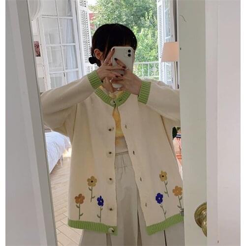 Womens Sweaters Japanese Kawaii Ulzzang Vintage Sweet Flower Ins Cardigan Sweater Female Korean Harajuku Clothing For Women