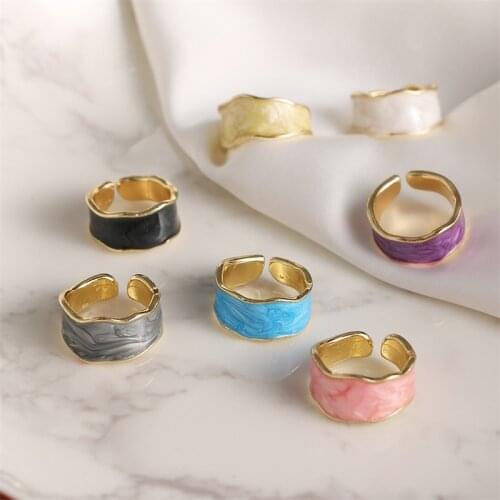Soft Color Enamel Glaze Opening Womens Ring Charm Retro Inlay Gold Irregular Smooth Ring Handmade Romantic Fashion Jewelry Gift