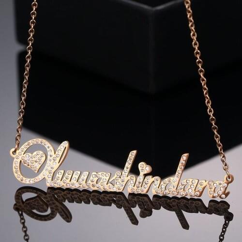 Stainless Steel Customize Fashion Name Pendant Necklaces for Women Custom Personalized Diamond Letter Nameplate Necklace Jewelry