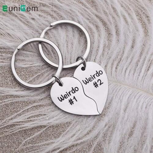 1 Pair Best Friend Keychain Friendship Gift for Teen Girls BFF, Weirdo 1 Weirdo 2 Gift Keyring for Boyfriend Girlfriend Husband