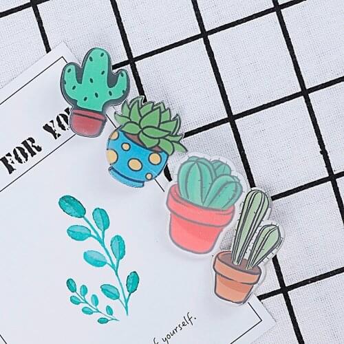 1pc Cartoon Cactus Bonsai Brooch Acrylic Kawaii Badges Icons on The Backpack Pin Badge Decoration Badges for Clothing