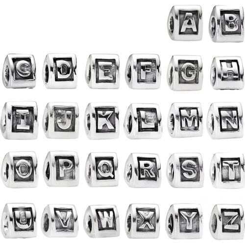 2019 NEW 100% 925 Sterling Silver 26 Letters Alphabet Charm Beaded Fit DIY Bracelet Bangle Necklace Women Jewelry Gift 790323