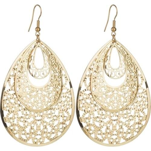 2020 New Metal Earrings for Women Charm Statement Three Layer Hollow Bohemia Earrings Trendy Fashion Jewelry Brincos