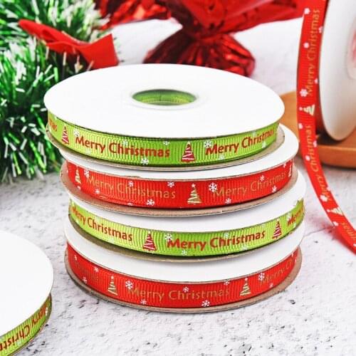 25 yards (22m) 1cm wide DIY Merry Christmas tree Ribbon red /green color Double sided printing Gift wrapping with bow tie ribbon