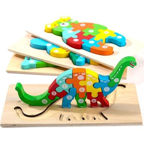 Animals 3D Puzzles Kids Toy Montessori Materials Educational Toys For Children Dinosaur Wooden Puzzle Math Toy Board Games