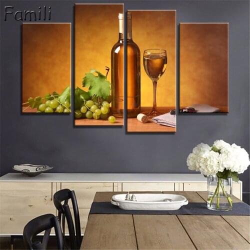 4PCS HD Printed modern wine bottle painting wall picture for bar kitchen dining room bedroom home decor art canvas unframed