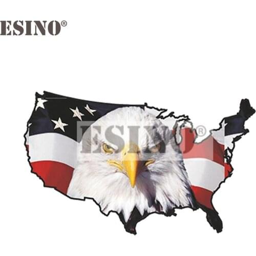 Car Styling Creative US America Flag Map Flying Hawk Head Decal Cartoon PVC Waterproof Car Body Sticker Pattern Vinyl