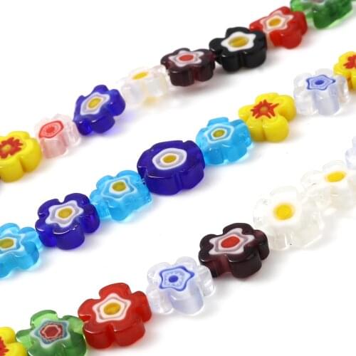Bohemian Lampwork Glass Millefiori Beads Flower At Random Color Loose Beads DIY Jewelry 12mm x 12mm,1Strand(Approx 35PCs/Strand)