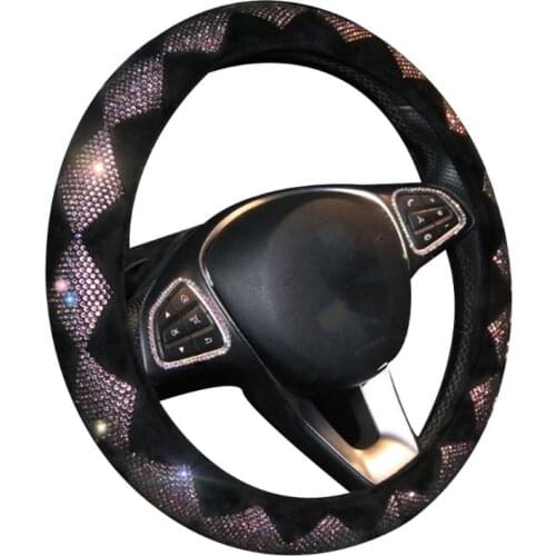 38cm Diamond Steering Wheel Cover for Women Rhinestone, Colorful Crystal Velvet
