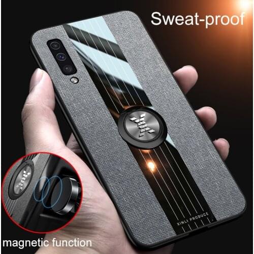 For Samsung Galaxy A50 A30S Case Fabric Cloth Ring Holder Hard PC Cover Phone Case for Samsung Galaxy A50